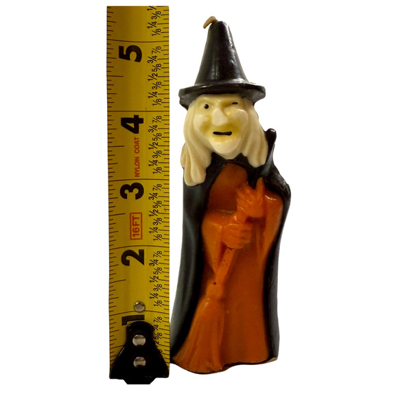 Vintage Gurley Halloween Witch Candle Broom Hat Robe HTF USA Label 5.25" H Unlit - Picture 12 of 13